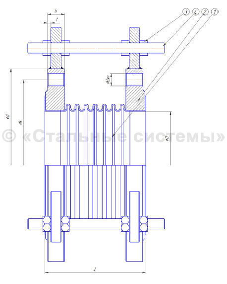 Рабочий чертеж компенсатора сильфонного антивибрационного с ограничителями