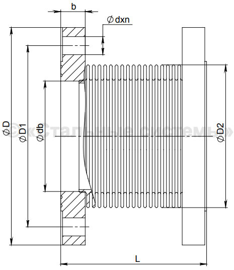 Рабочий чертеж сильфонного компенсатора КСО.Ф фланцевого