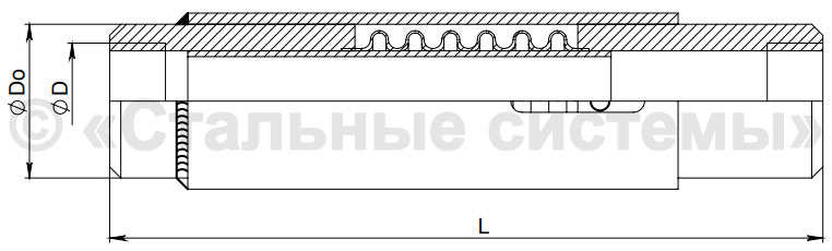 Рабочий чертеж компенсатора КСОР.ОВ с резьбовым соединением
