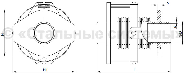 Рабочий чертеж кмпенсатора сильфонного поворотного углового КСП карданного типа