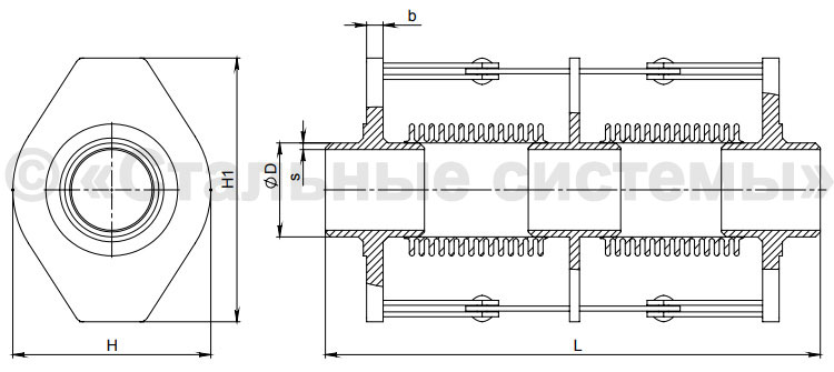 Рабочий чертеж компенсатора КСП с патрубками под приварку либо фланцевое соединение