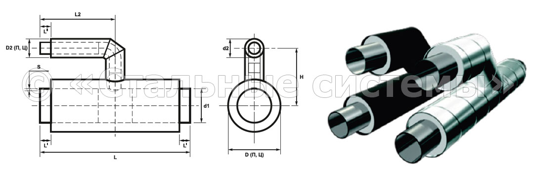 Тройники параллельные стальные ППУ ПЭ/ОЦ