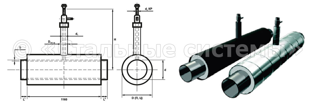 Тройники стальные с шаровым краном в ППУ изоляции ПЭ и ОЦ