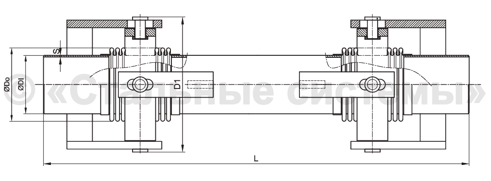 Компенсатор сильфонный сейсмический карданного типа - чертеж